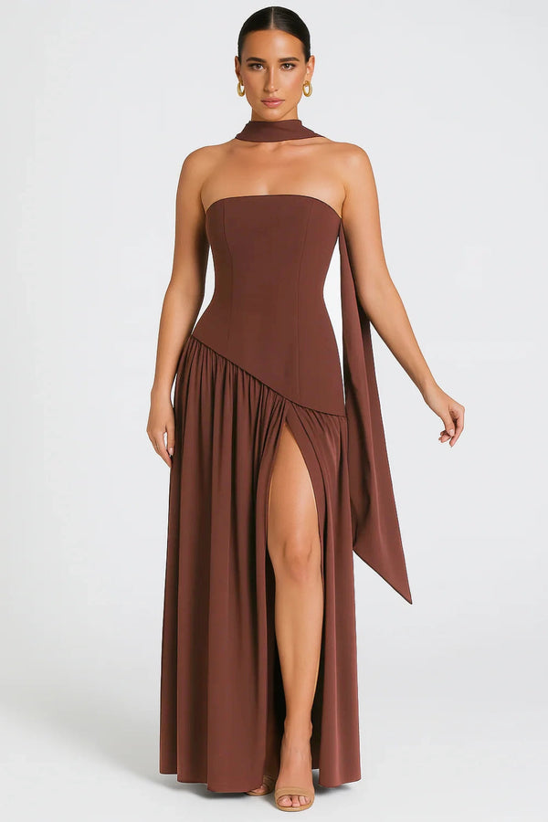 Shaping Asymmetric Dress – Harriet - Brown - Hadassha