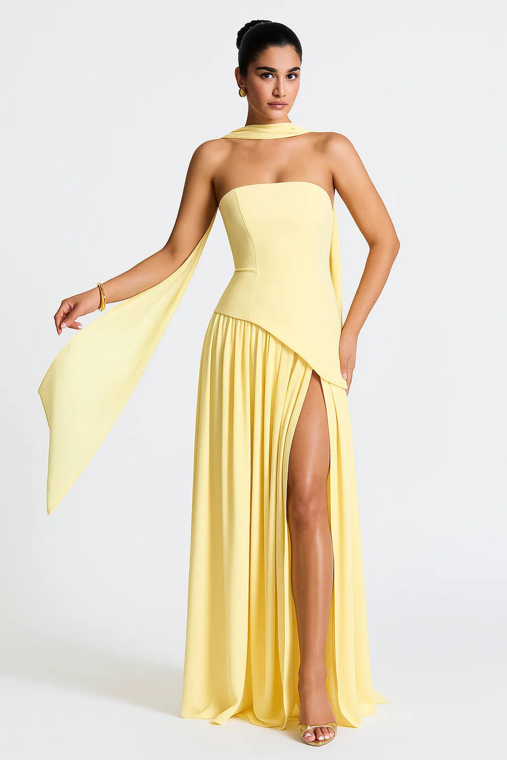 Shaping Asymmetric Dress – Harriet - Yellow - Hadassha