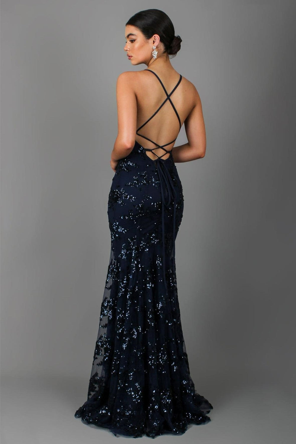 Show-Stopping V-Neck Backless Sequin Maxi Dress – Coralie - blue - Hadassha