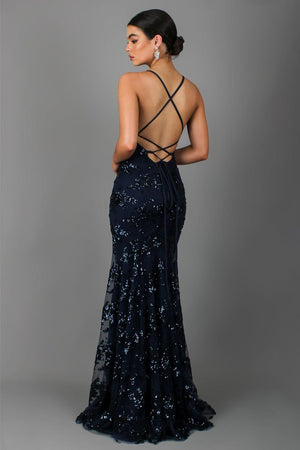 Show-Stopping V-Neck Backless Sequin Maxi Dress – Coralie - Hadassha