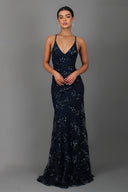 Show-Stopping V-Neck Backless Sequin Maxi Dress – Coralie - blue - Hadassha