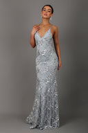 Show-Stopping V-Neck Backless Sequin Maxi Dress – Coralie - grey - Hadassha