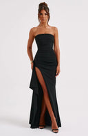 Side-Slit Maxi Dress Figure-Flattering – Lucelia - Black - Hadassha