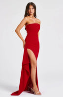 Side-Slit Maxi Dress Figure-Flattering – Lucelia - Red - Hadassha