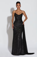 Sparkle Maxi Dress Structured Bust – Ashika - Black - Hadassha