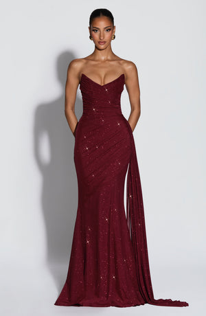 Sparkle Maxi Dress Structured Bust – Ashika - Red - Hadassha