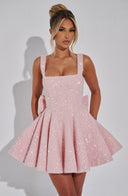 Square Neck Mini Dress Tie-Back – Blythe - Pink - Hadassha
