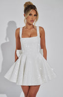Square Neck Mini Dress Tie-Back – Blythe - White - Hadassha