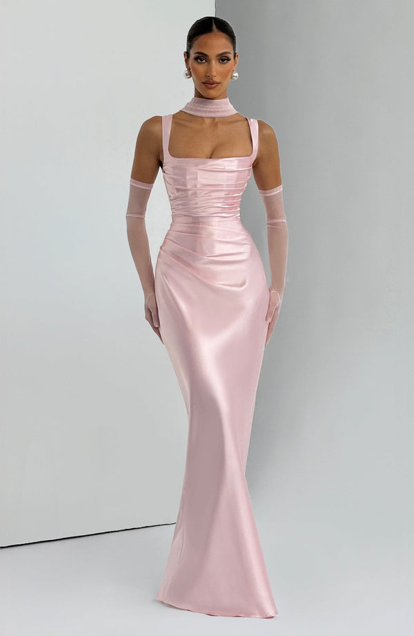 Square Neck Satin Maxi Dress Tie-Back – Calanthe - Hadassha