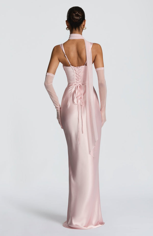 Square Neck Satin Maxi Dress Tie-Back – Calanthe - Hadassha