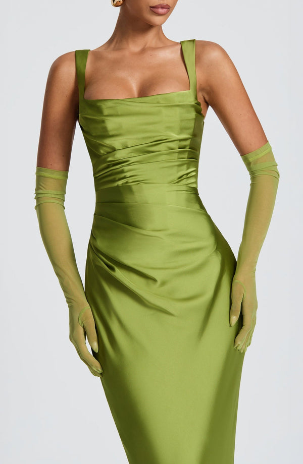 Square Neck Satin Maxi Dress Tie-Back – Calanthe - Bellux