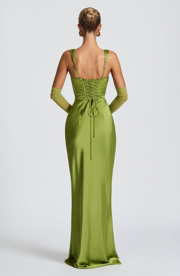 Square Neck Satin Maxi Dress Tie-Back – Calanthe - Bellux