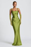 Square Neck Satin Maxi Dress Tie-Back – Calanthe - Bellux