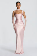 Square Neck Satin Maxi Dress Tie-Back – Calanthe - Hadassha