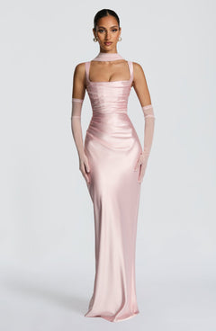 Square Neck Satin Maxi Dress Tie-Back – Calanthe - Hadassha