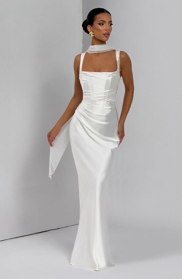 Square Neck Satin Maxi Dress Tie-Back – Calanthe - Hadassha