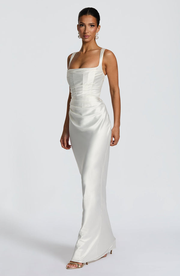 Square Neck Satin Maxi Dress Tie-Back – Calanthe - Hadassha