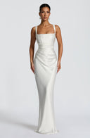 Square Neck Satin Maxi Dress Tie-Back – Calanthe - Hadassha