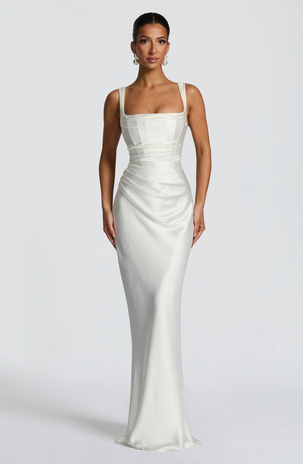Square Neck Satin Maxi Dress Tie-Back – Calanthe - Hadassha