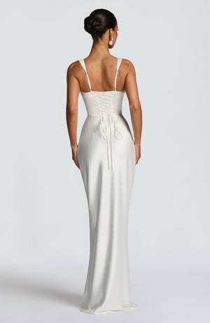 Square Neck Satin Maxi Dress Tie-Back – Calanthe - Hadassha