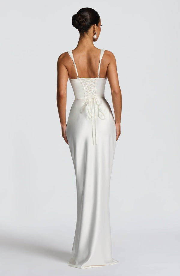 Square Neck Satin Maxi Dress Tie-Back – Calanthe - Hadassha