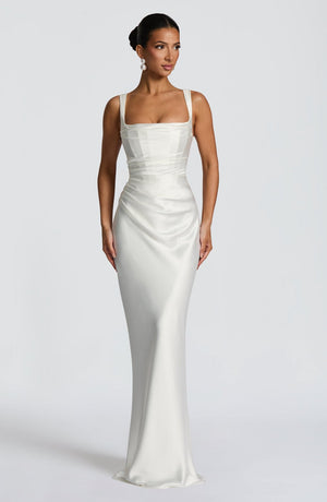 Square Neck Satin Maxi Dress Tie-Back – Calanthe - Hadassha