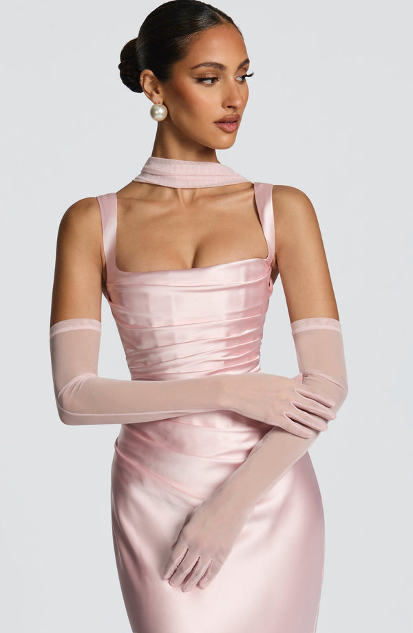Square Neck Satin Maxi Dress Tie-Back – Calanthe - Hadassha