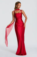 Square Neck Satin Maxi Dress Tie-Back – Calanthe