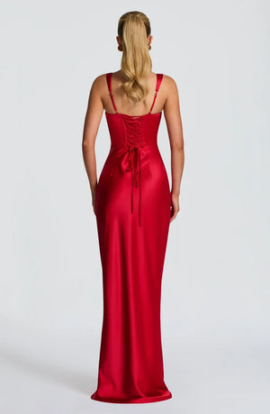 Square Neck Satin Maxi Dress Tie-Back – Calanthe