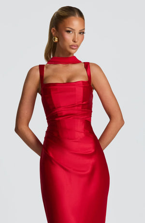 Square Neck Satin Maxi Dress Tie-Back – Calanthe
