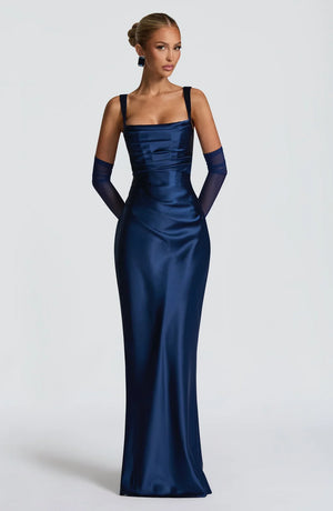 Square Neck Satin Maxi Dress Tie-Back – Calanthe