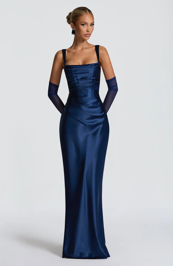 Square Neck Satin Maxi Dress Tie-Back – Calanthe