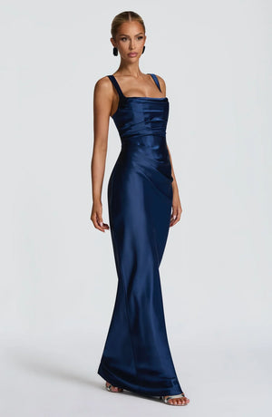Square Neck Satin Maxi Dress Tie-Back – Calanthe