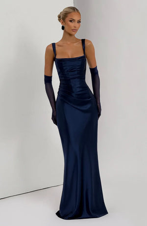 Square Neck Satin Maxi Dress Tie-Back – Calanthe