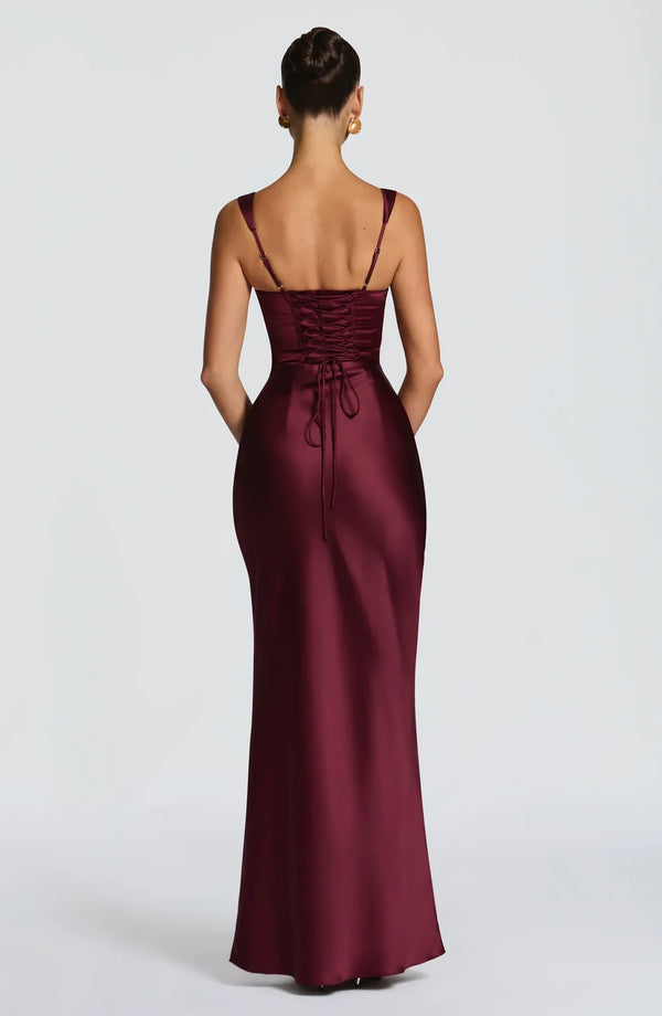Square Neck Satin Maxi Dress Tie-Back – Calanthe