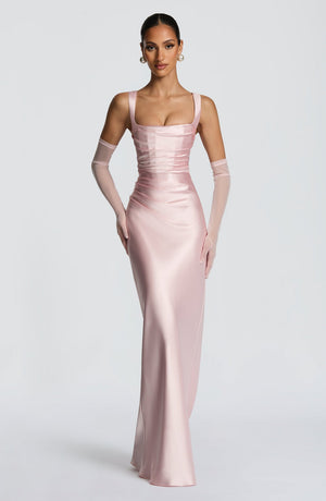Square Neck Satin Maxi Dress Tie-Back – Calanthe - Hadassha