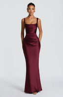 Square Neck Satin Maxi Dress Tie-Back – Calanthe