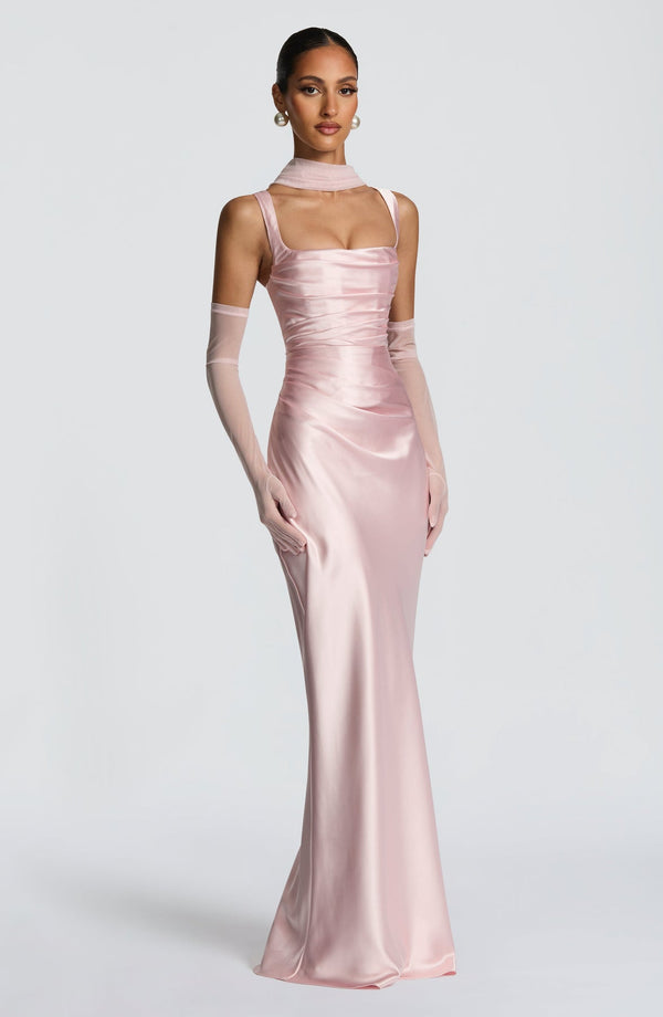 Square Neck Satin Maxi Dress Tie-Back – Calanthe - Hadassha
