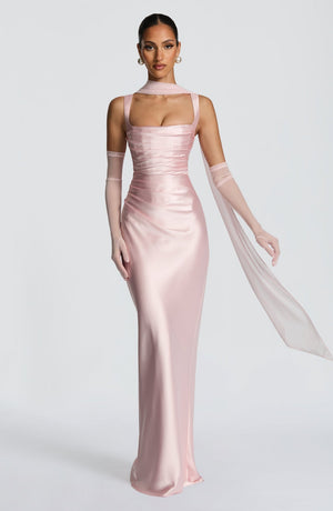 Square Neck Satin Maxi Dress Tie-Back – Calanthe - Hadassha