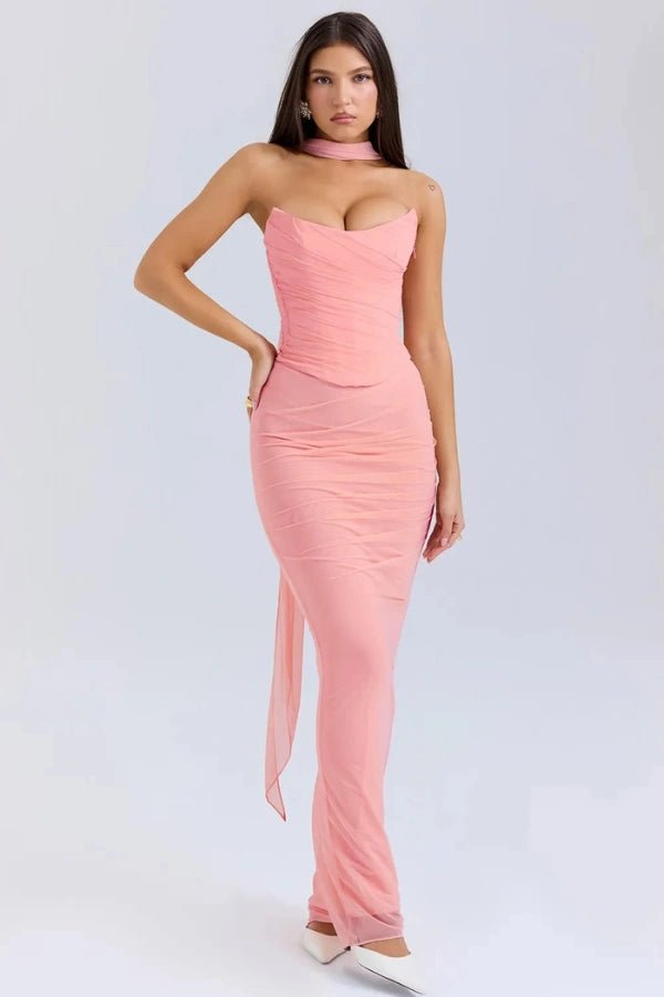 Strapless Corset Dress Sculpting Sheer Mesh – Freya - Hadassha