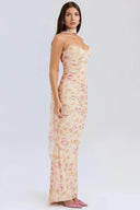 Strapless Corset Dress Sculpting Sheer Mesh – Freya - Floral - Hadassha