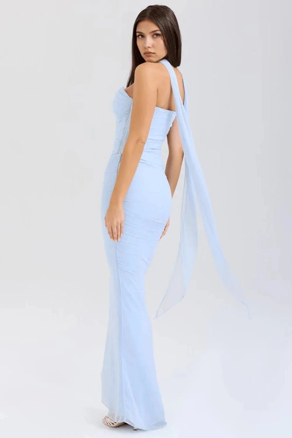 Strapless Corset Dress Sculpting Sheer Mesh – Freya - Light Blue - Hadassha
