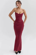 Strapless Corset Dress Sculpting Sheer Mesh – Freya - Maroon - Hadassha
