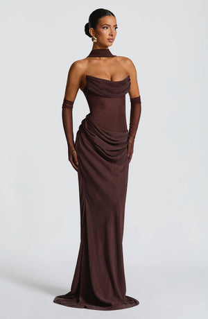 Strapless Cowl Neck Maxi Dress Cupro – Liora - Hadassha