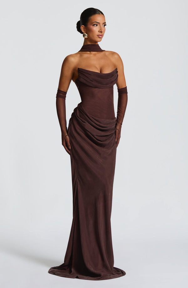 Strapless Cowl Neck Maxi Dress Cupro – Liora - Hadassha