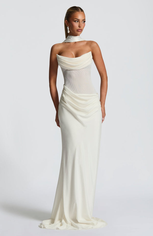 Strapless Cowl Neck Maxi Dress Cupro – Liora - Hadassha