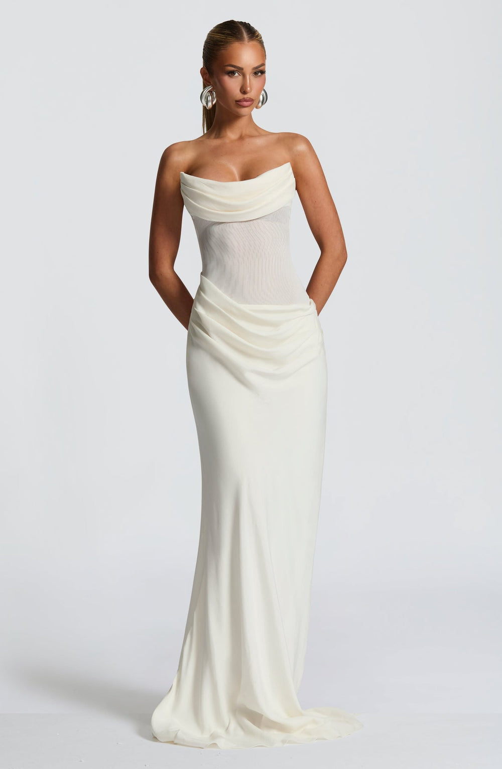 Strapless Cowl Neck Maxi Dress Cupro – Liora - Hadassha