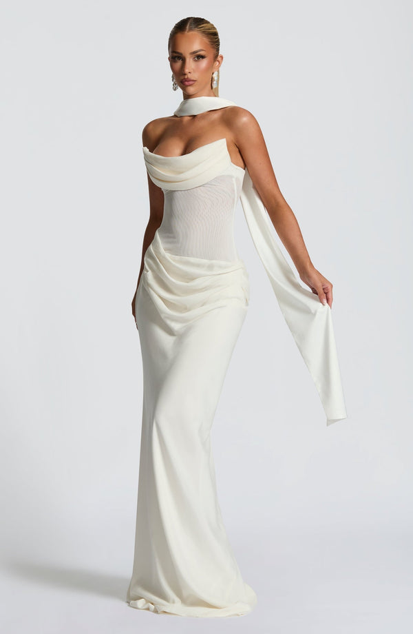 Strapless Cowl Neck Maxi Dress Cupro – Liora - Hadassha