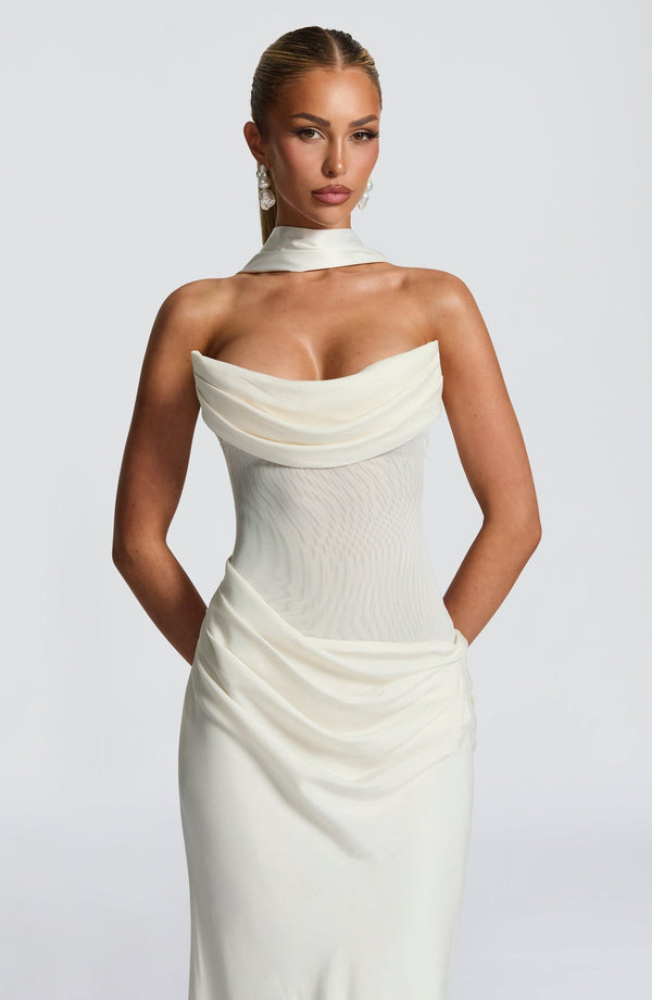 Strapless Cowl Neck Maxi Dress Cupro – Liora - Hadassha