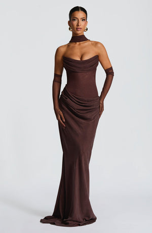 Strapless Cowl Neck Maxi Dress Cupro – Liora - Hadassha